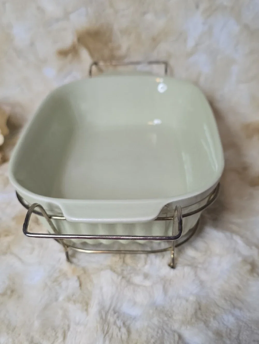 VTG 1983 Pfaltzgraff FTDA Celery Green 32 oz Casserole Baking Dish w/Metal Rack
